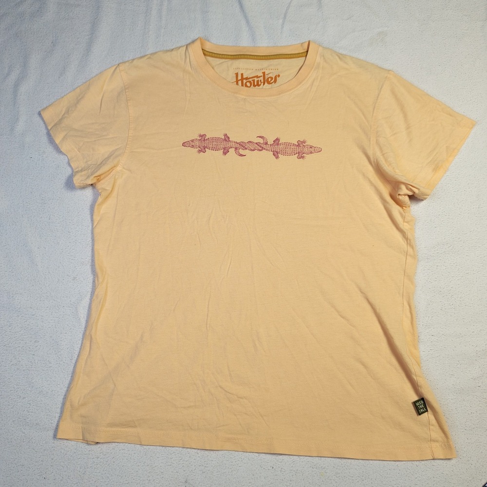 Howler Brothers Women T-Shirt L Peach Cotton Gator Graphic Heed The Call Tee